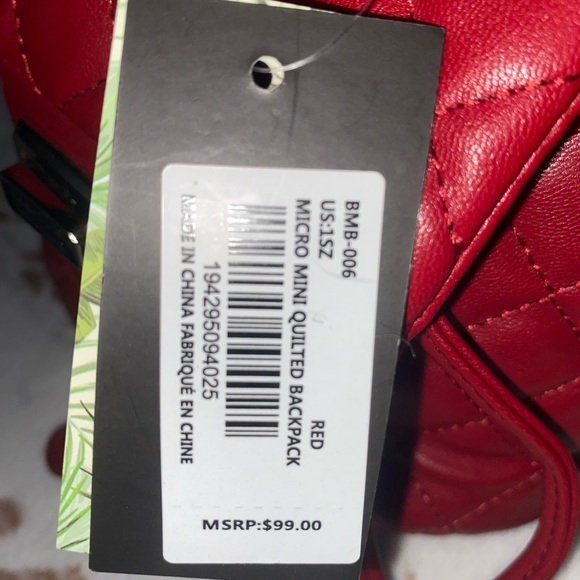 Badgley Mischka Vegan Leather Red Quilted Mini‎ Backpack - Picture 3 of 7